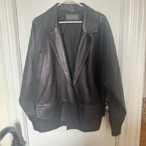 Alberta Ferretti Black Leather Oversized Jacket Size S